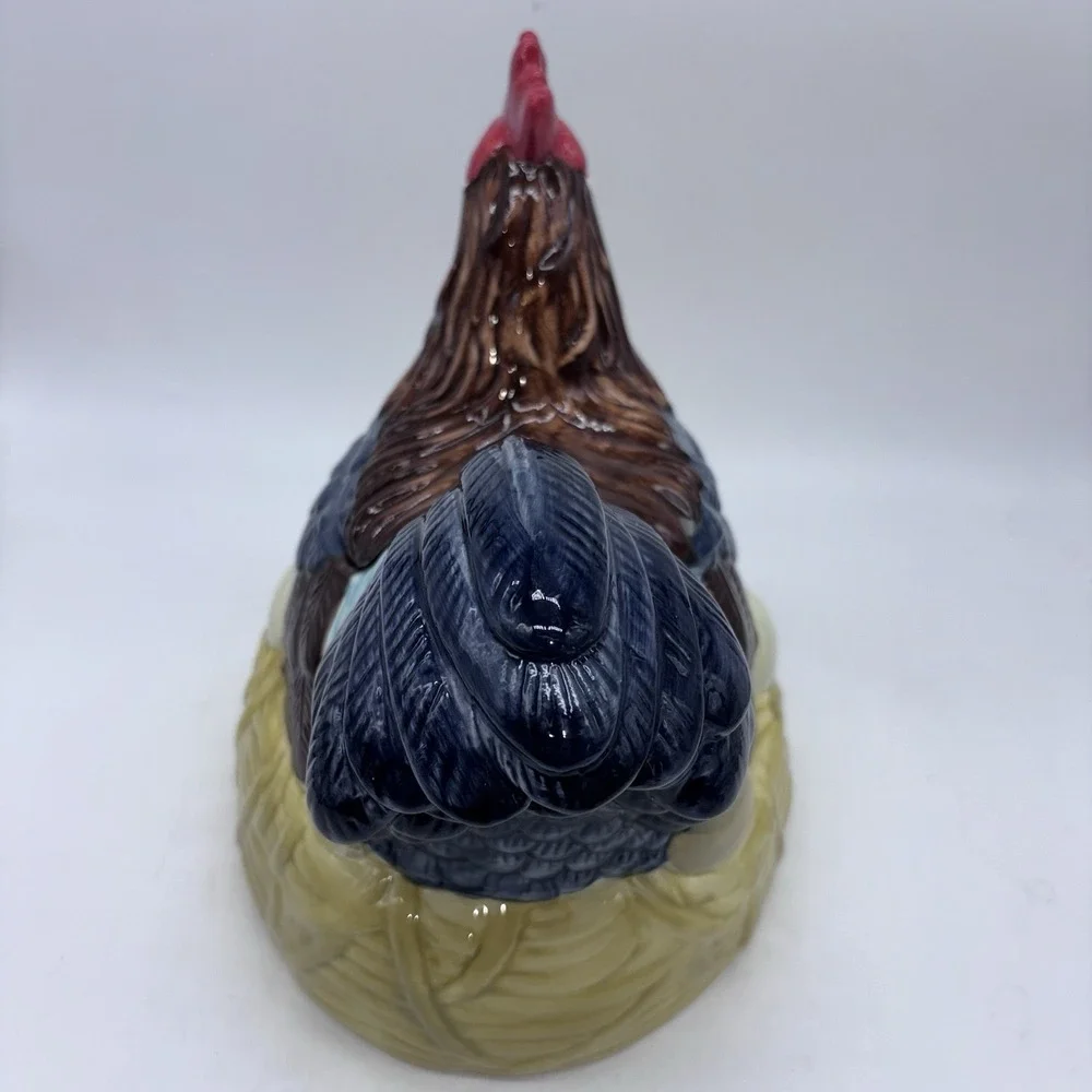 Rooster Chicken on Nest Ceramic Cookie Jar Large Farmhouse Boston Warehouse
